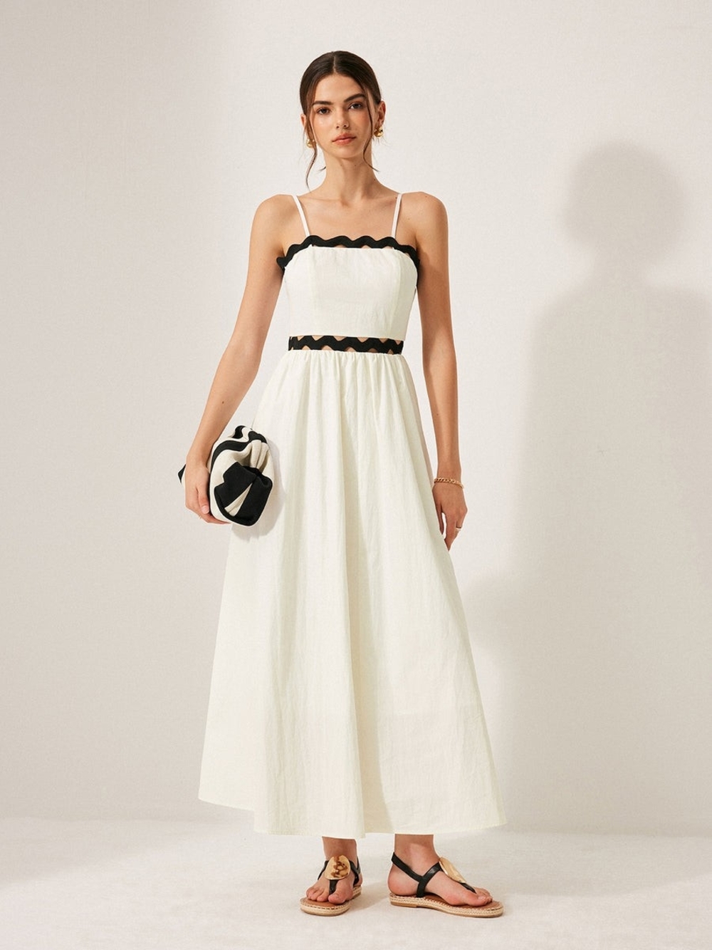 Commense Scalloped Trim Back Tie Dress M - Picture 2 of 7